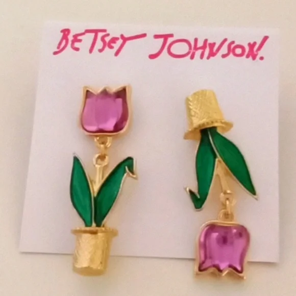 NWT 🌷 Betsey Johnson Tulip mismatched Easter Earrings in gift box - Picture 2 of 5
